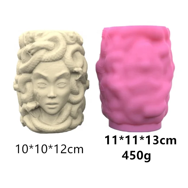 3D Heavy Ancient Greek Mythology Snake Hair Medusa Statue Shape Silicone Mold Diy Cement Resin Gypsum Candle Jar Flower Pot