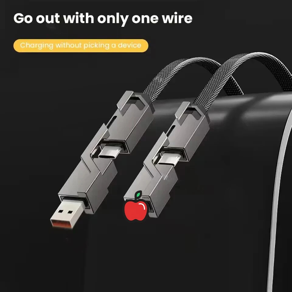 4 in 1 Type C Data Cable 100W PD Fast Charging USB-A to USB-C Line Wire for iPhone 15 14 13 12 11 Samsung Xiaomi Redmi Huawei