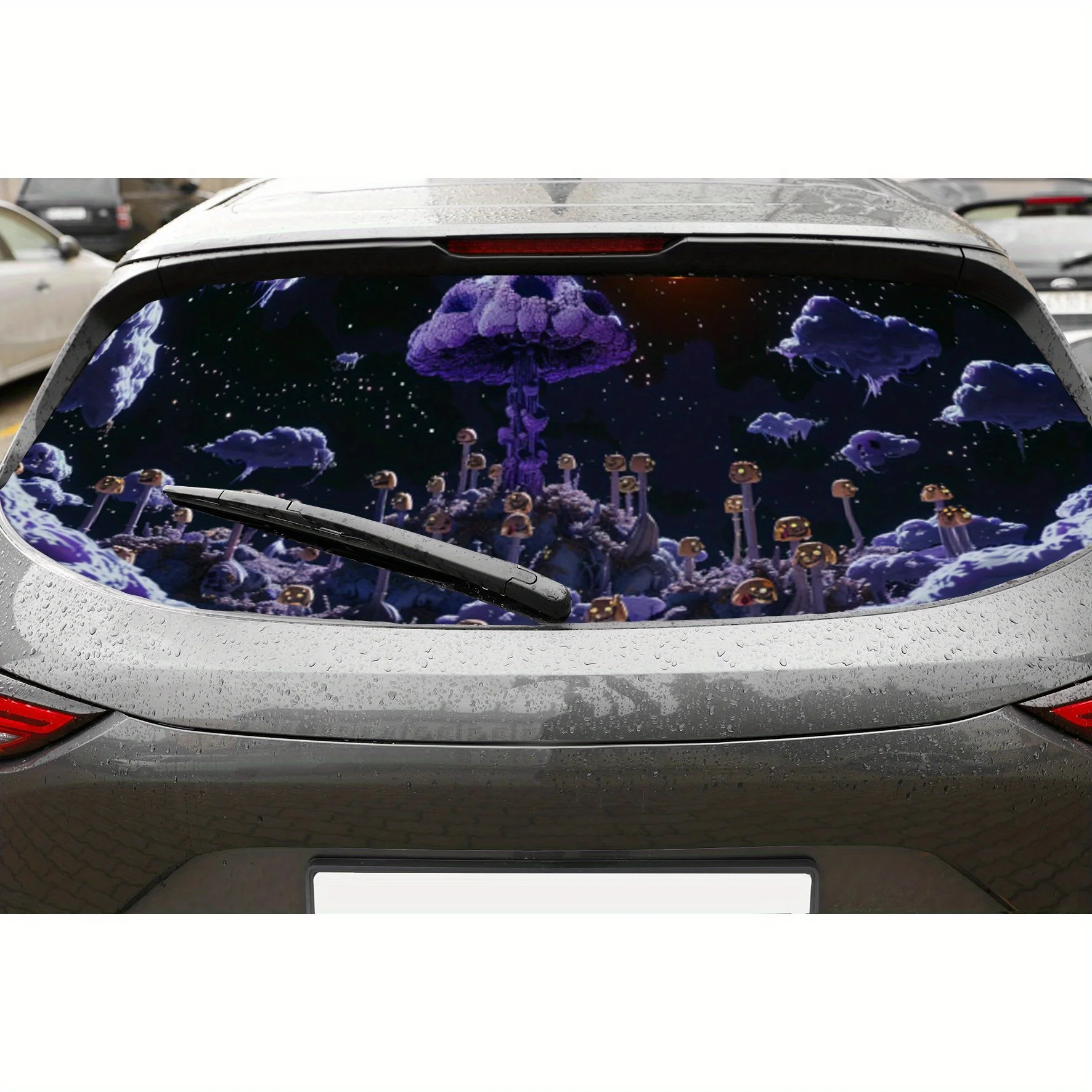 

Alien Landscape With Big Mushroom Car Rear Window Vinyl Wraps, Waterproof Self-adhesive Car Vinyl Wraps, Surface Protection, Per