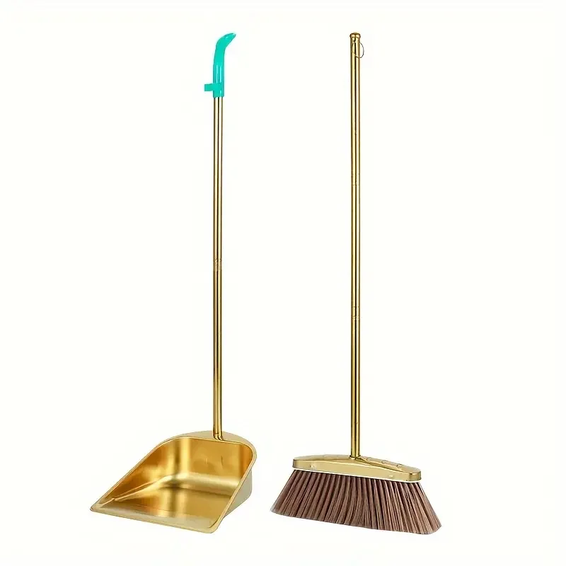 Golden Stainless Steel Broom And Dustpan Set Basic Model - Outdoor Dustpan Restaurant Dustpan Floor Cleaning Broom Standing Dustpan Cleaning Dustpan Garden Dustpan For Home Office