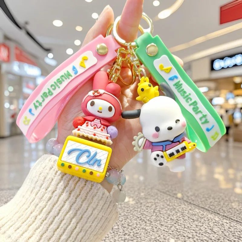New Music Party Sanrio Hello Kitty Portachiavi Cartoon Melody Ragazzi e ragazze Zaino Ciondolo Portachiavi per auto con bambola carina