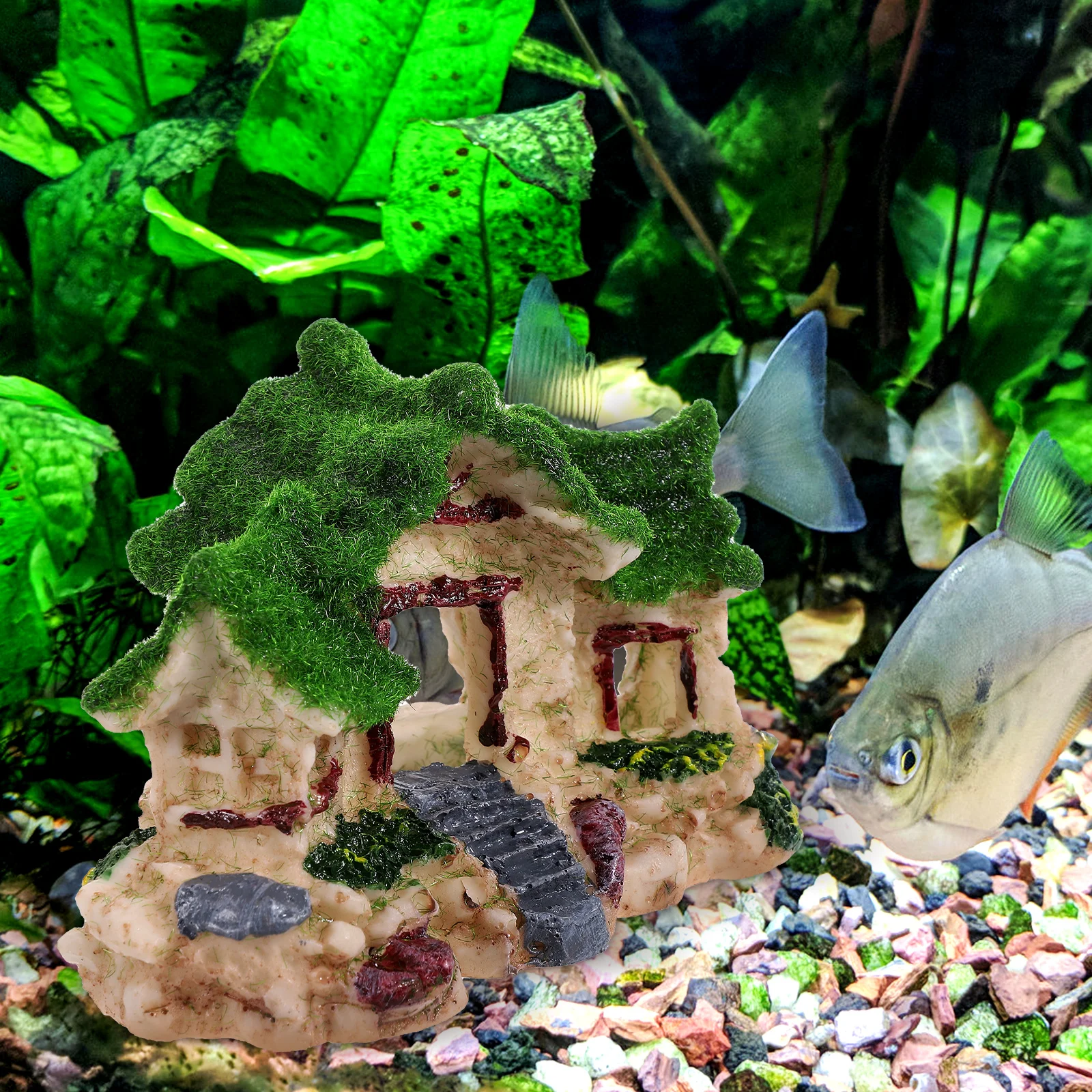 

Flocking Cottage Aquarium nament Resin Craft Fish Tank Decoration Simulation House Hiding Cave for Fish Shrimp Safe