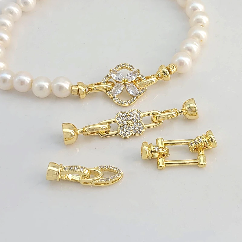 

1pcs Copper Inlaid Zirconium Flower Universal Pearl Buckle DIY Sweater Chain Bracelet End Connection Buckle Jewelry Accessories