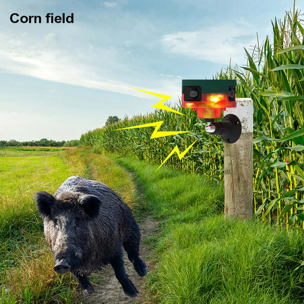 Solar Birds Repeller 360-degree Induction Alarm 1200mAh Wild Animal Deterrent 13 Sounds Recordable IP55 for Wild Boar Rabbit