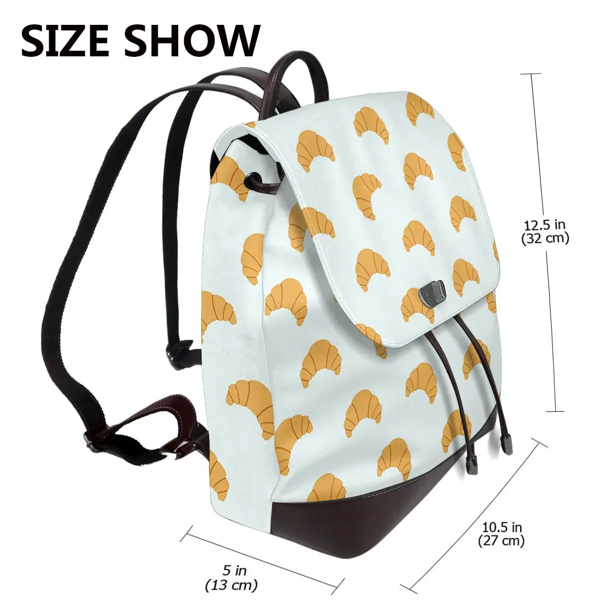 Cute Croissant Print On Blue Background Bookbag School Student Bags Hiking Travel Daypack for Women Fashion Derma Backpack