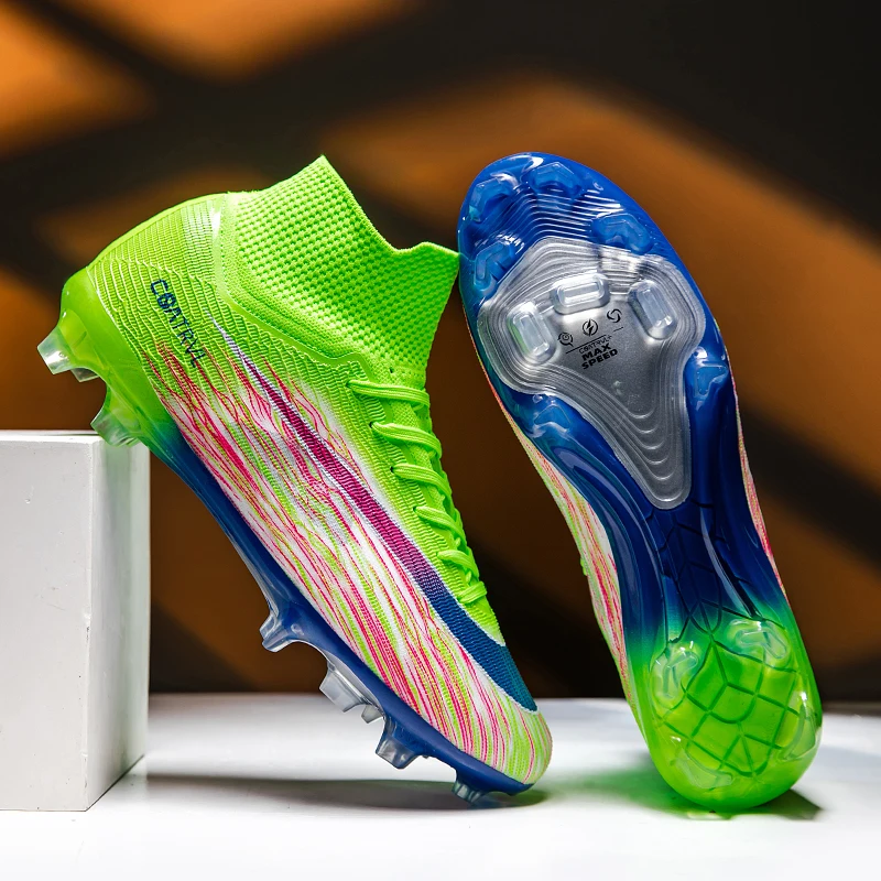 Men's High Ankle Football Boots Turf Soccer Cleats Breathable Non-slip Training Match Sneakers Outdoor Sports TF Soccer Shoes