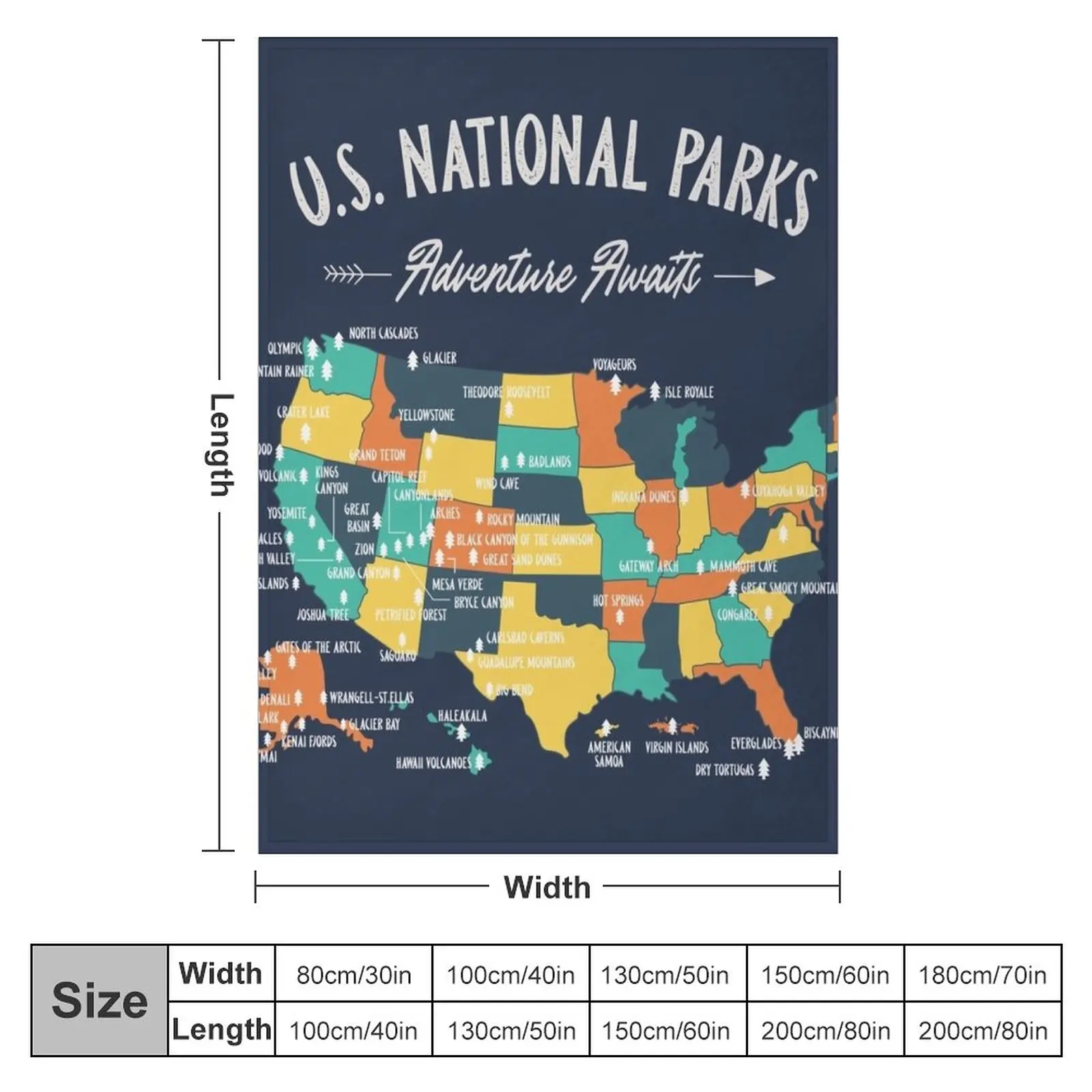 U.S National Parks Map - Adventure Awaits Throw Blanket Camping Blanket Blankets For Bed Luxury Blanket