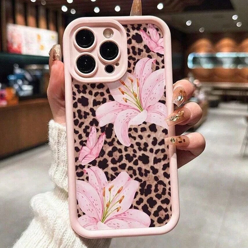 Funda Linda con Diseño de Lirio Rosa y Leopardo para iPhone 17 16 15 14 13 12 11 Pro Max XS X XR 7 8 Plus 17 Air 5