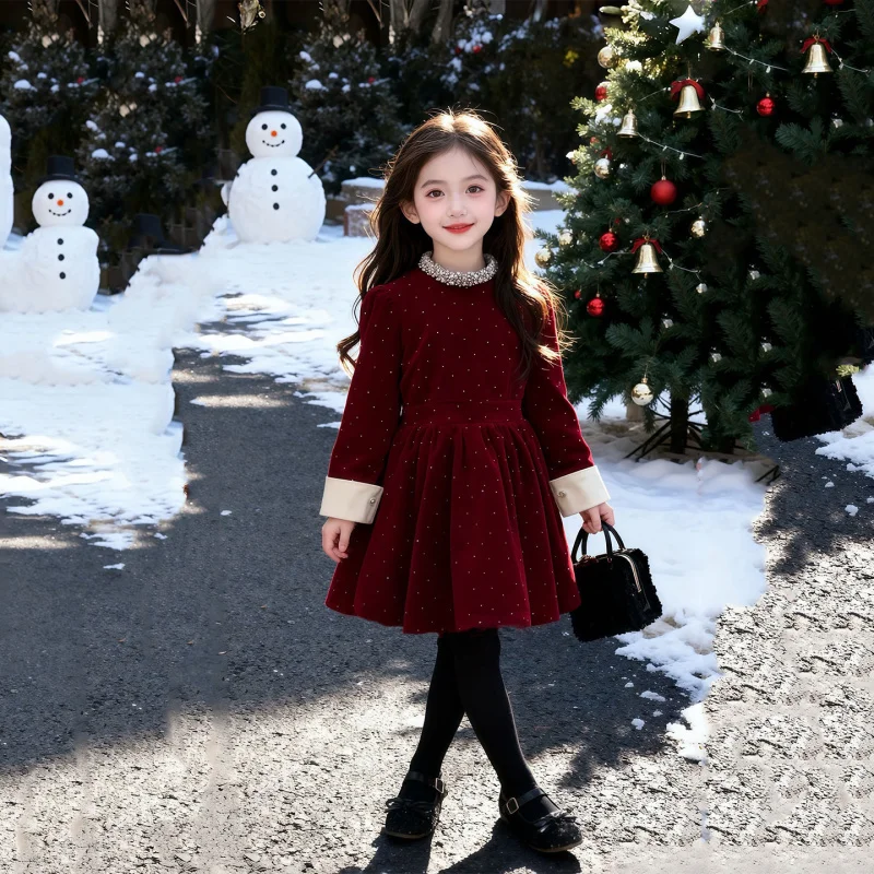 

Girls' Winter Thickened Dress2025New stylish thickened warm Christmas dress for children