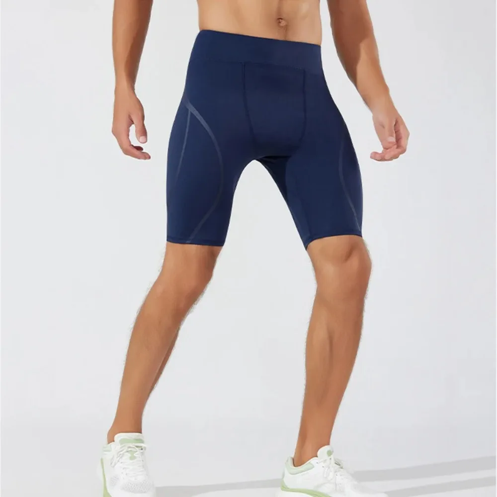 Men High Waist Compression Running Shorts Quick Dry Fitness Tights with Mesh Pocket