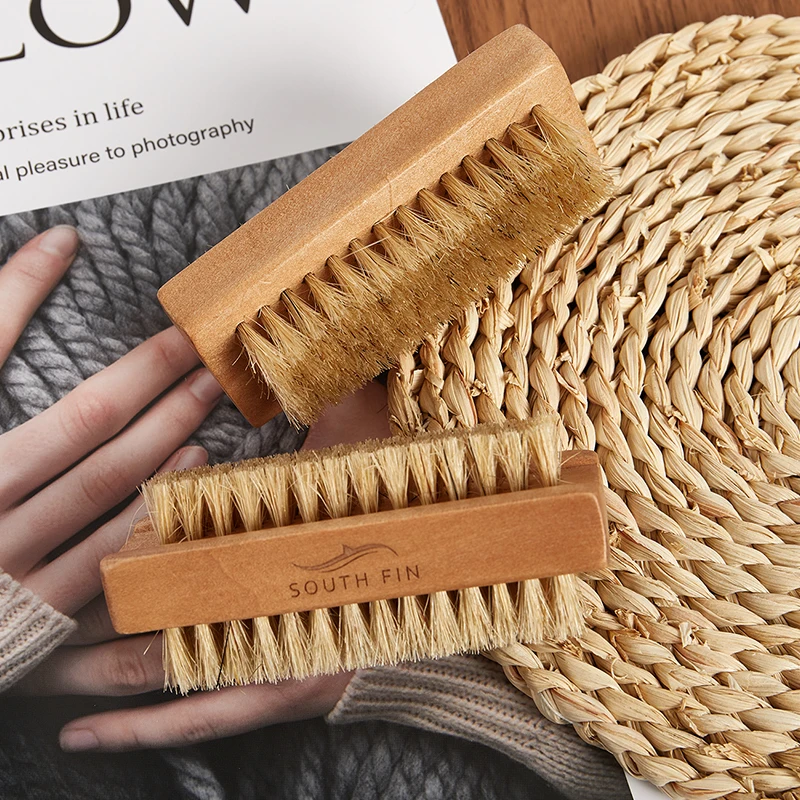 Double-Sided Wooden Nail Brush - Square Scrubbing Brush for Finger and Toe Nail Care