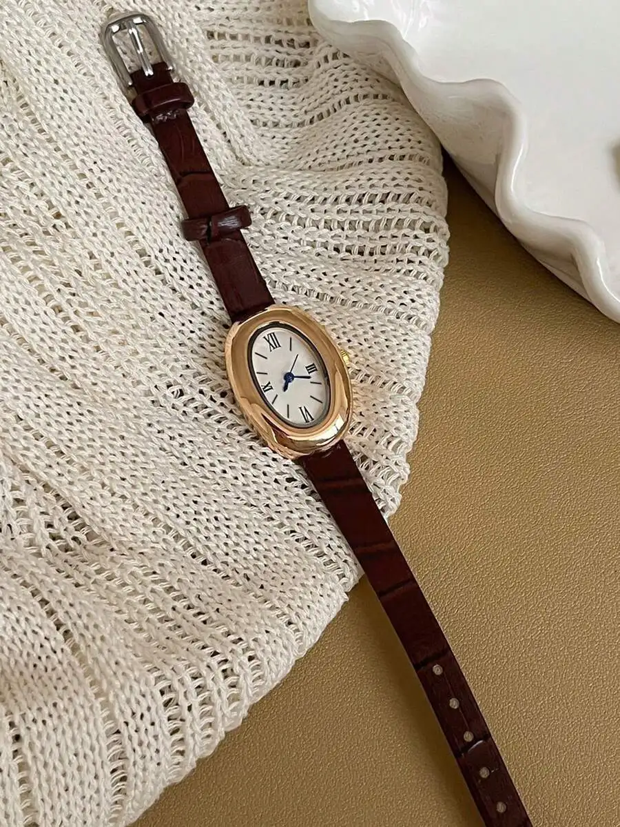 1pc Women's PU Leather Band Watch, Round Dial, Retro British Style, Niche Luxury Quartz Watch, Suitable For Holidays, Parties,