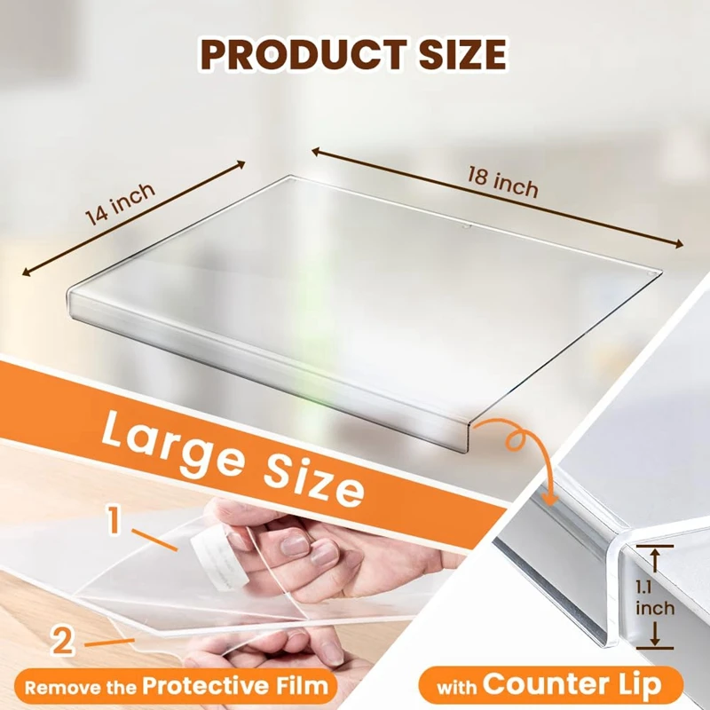 Acrylic Cutting Board With Counter Lip, Clear Cutting Boards For Kitchen Counter Non Slip, Large Cutting Board