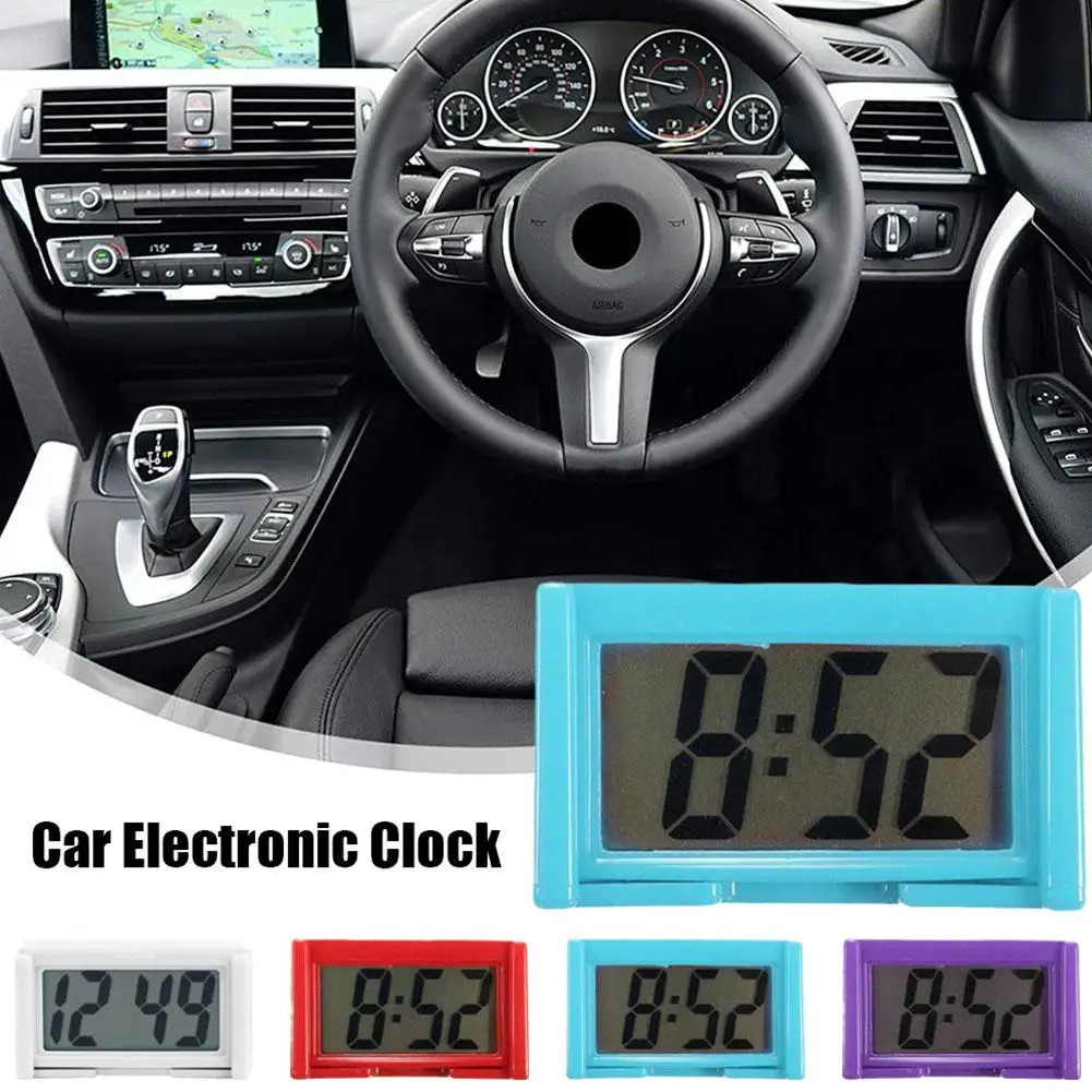 Car Dashboard Digital Clock Mini LCD Time Date Display Office Self-Adhesive Home Decoration Desktop Accessories Car Clock A X3O2
