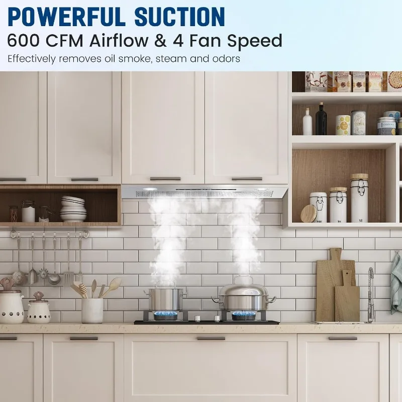 Inserção de exaustor de 30 polegadas, inserção de exaustor com 600 CFM, exaustor conversível canalizado/sem dutos com ventilador de 4 velocidades