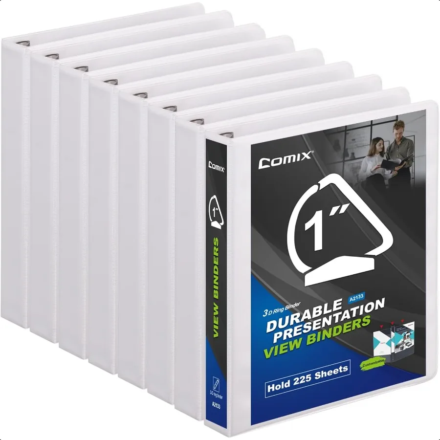 

Прочные переплеты с 3 кольцами, 1 дюйм, D-образные переплеты, вмещающие 225 листов бумаги 8,5 x 11 шт., 8 шт., белые