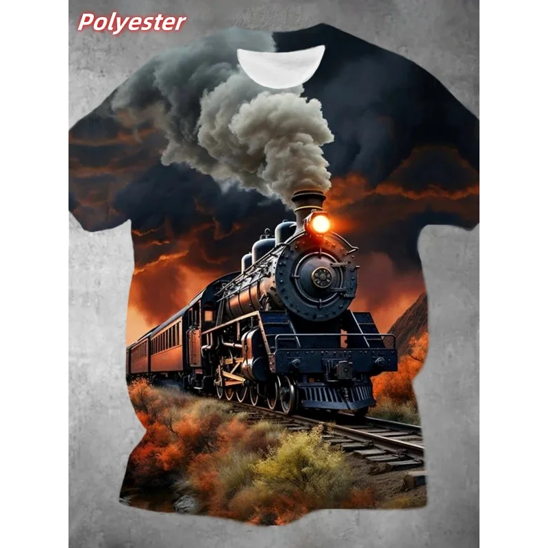 Starry Sky Bus Pattern T Shirts for Men Retro Train 3D Print T-Shirt Summer Casual Fashion O-Neck Tops Short Sleeve Street Tees