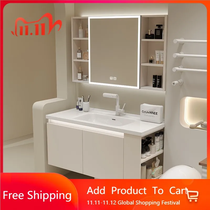 

Modern Smart Bathroom Cabinets with Side Storage Cabinet Rock Slab Integrated Washbasin Bathroom Vanity Bathroom Furniture