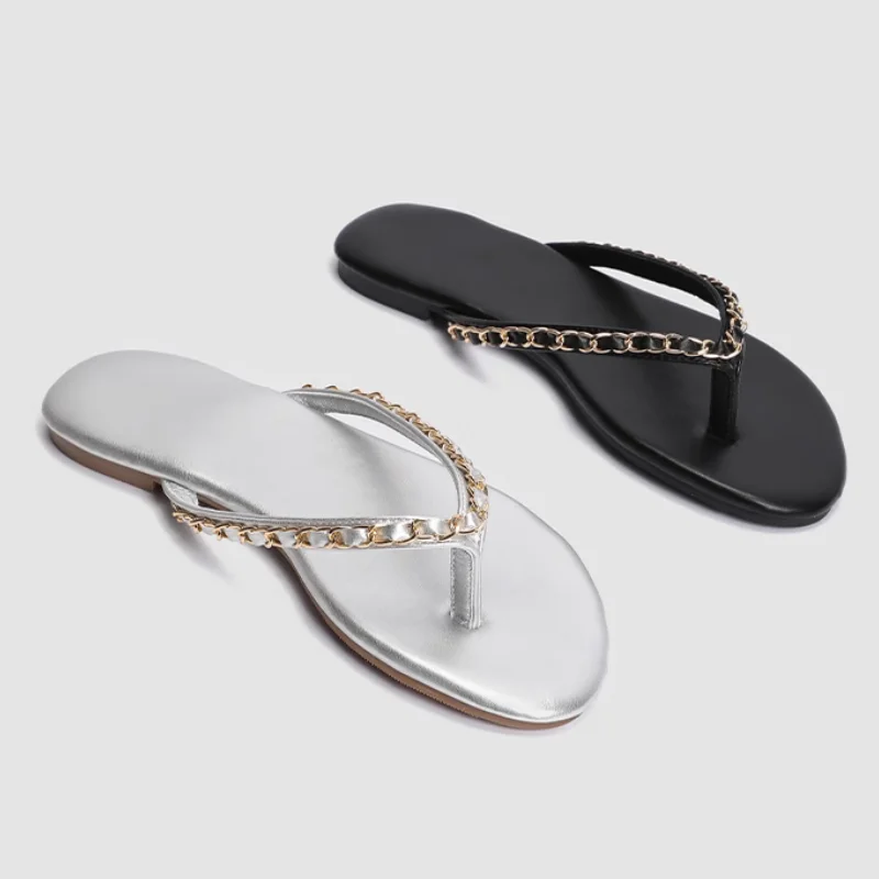 Nouvelle mode chaussures pour femmes tongs plat confortable chaîne pantoufles sandales d'été chaussures pour femmes concepteur chaussures de plage à enfiler