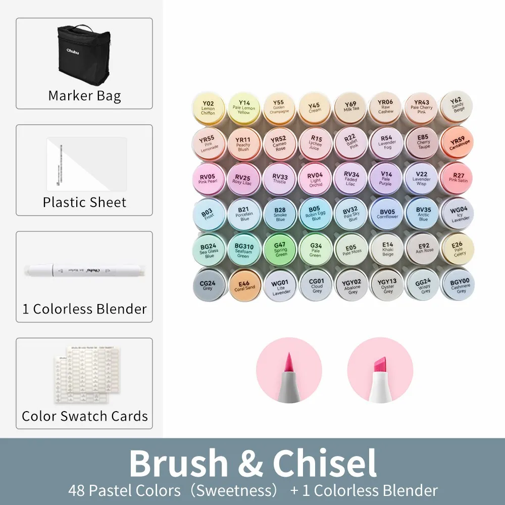 Ohuhu Honolulu 48 Pastelkleuren Markeerstift Set Alcohol Art Markers Hervulbare Dual Tips Schetsen Tekening School Art Supplies