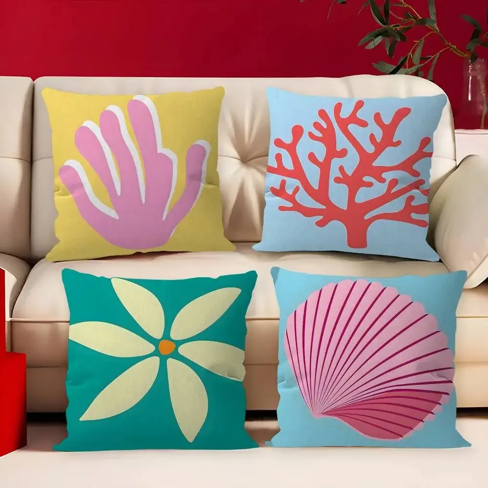 Home Decor Ocean-inspired Cushion Covers with Floral & Shells Pattern Cushion Cover Suitable for Sofa Bedroom Car Pillow Cover