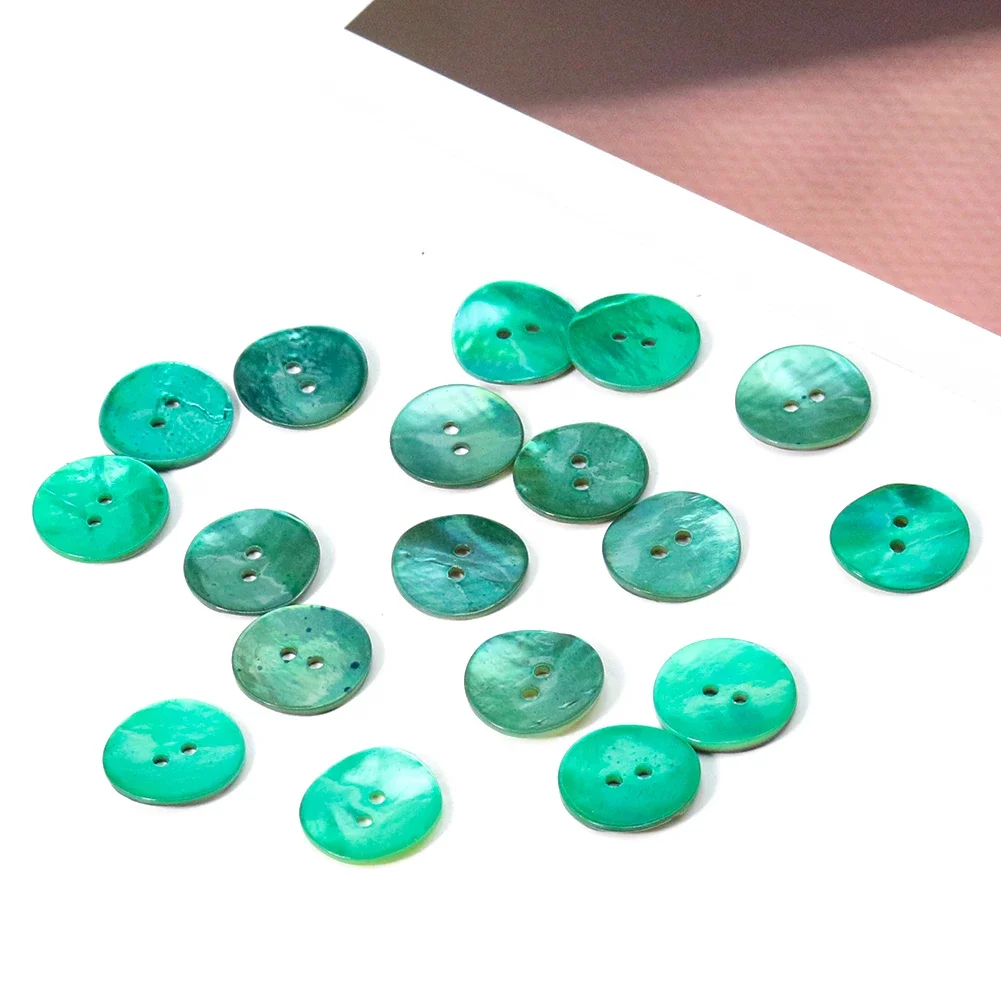 5PCS Natural Shell Dyed Green Mother-of-pearl Round Two Hole Flat Buttons Shirt Scrapbooking Decor Accessories Sewing Supplies