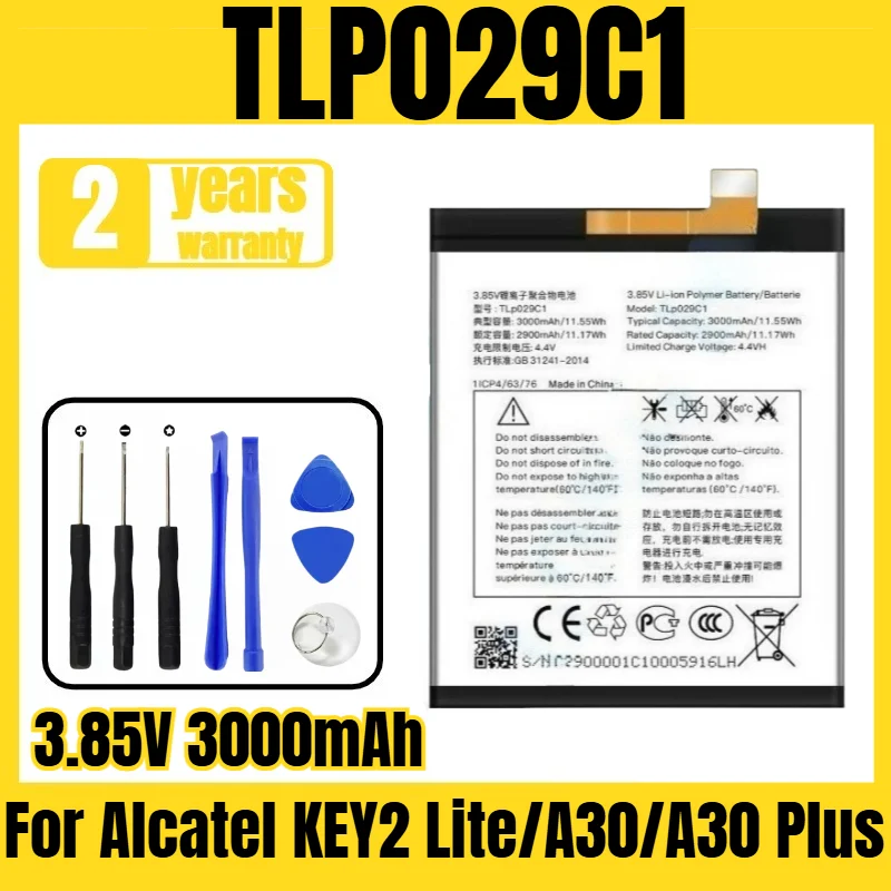 Batería adecuada para Alcatel KEY2 Lite/A30/A30 Plus/5099/5026A, batería para teléfono móvil TLP029C1, herramienta gratuita, 3,85 V, 3000 mAh