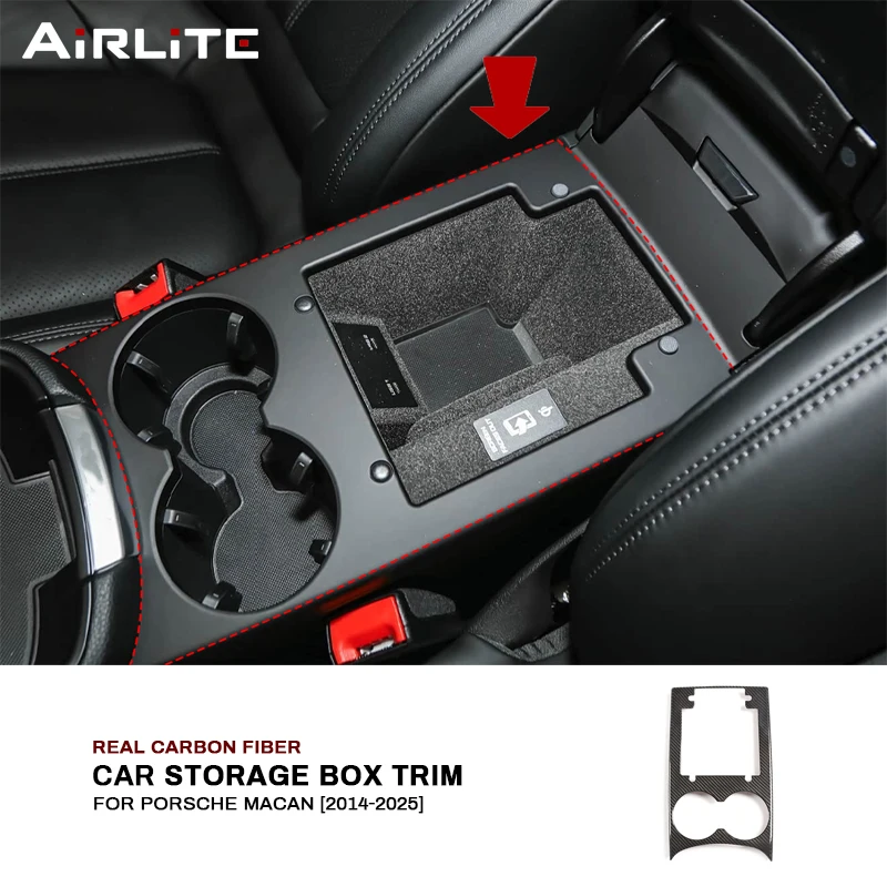

Real Carbon Fiber For Porsche Macan 2014-2025 Car Central Water Cup Holder Storage Box Frame Trim Cover Decoration Accessories