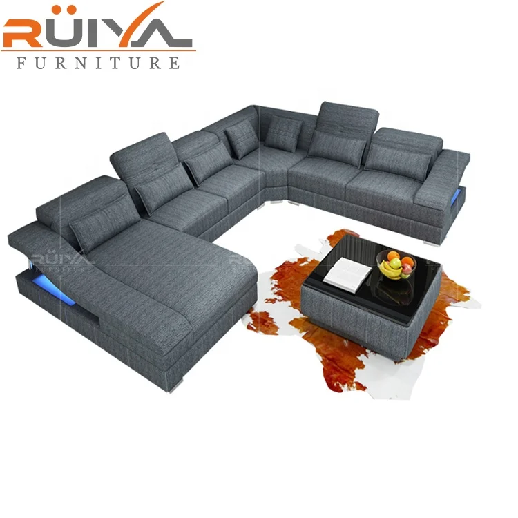 Wholesale Price Dark Brown Sectional Sofa Couch Living Room Sofa Furniture Sofa With LED Light