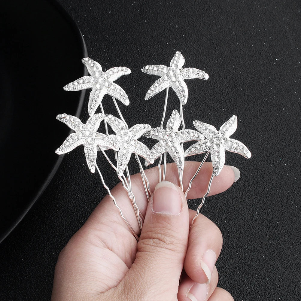 

6pcs Alloy Star Shape Hairpin Lightweight U-Shaped Hair Fork Simple Design For Party Travel Home Wear Star Decor Hairpin For