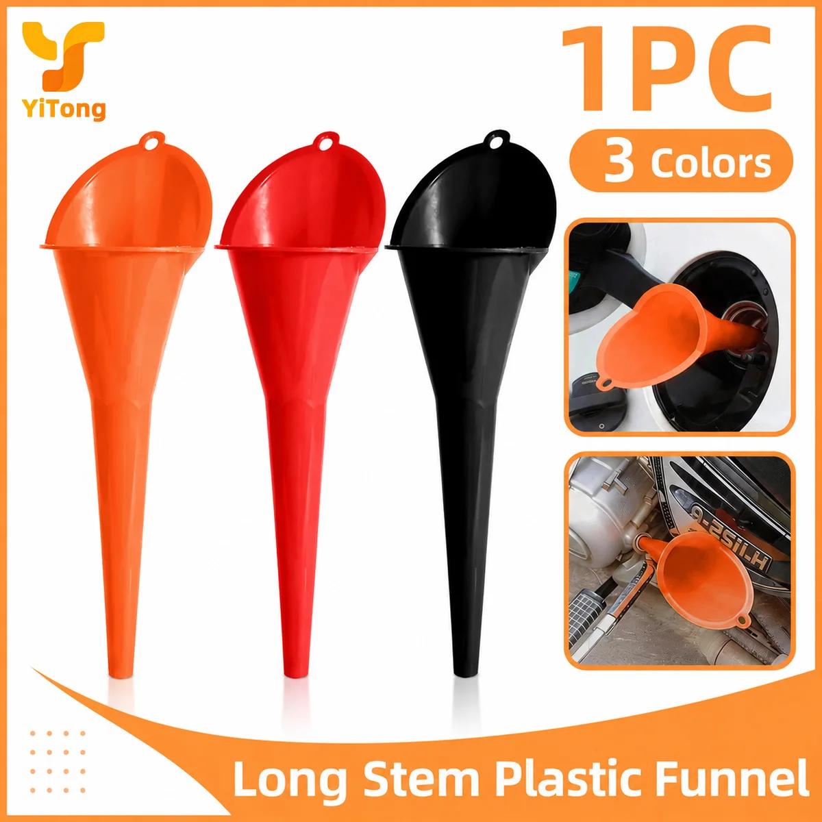 Yitong 1PC Long Neck Plastic Funnel Auto Refueling Funnel Leakproof Oil Liquid Transfer Tool Auto Motorcycle Maintenance Parts