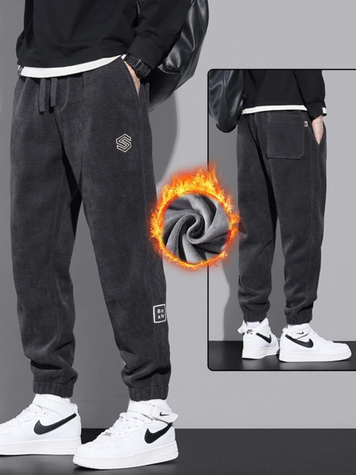 

Men's Fce Lined Thiened Warmth Casual Sports Pants Autumn Winter Long Trousers Comfortable Breathable Loose Fit Straight...