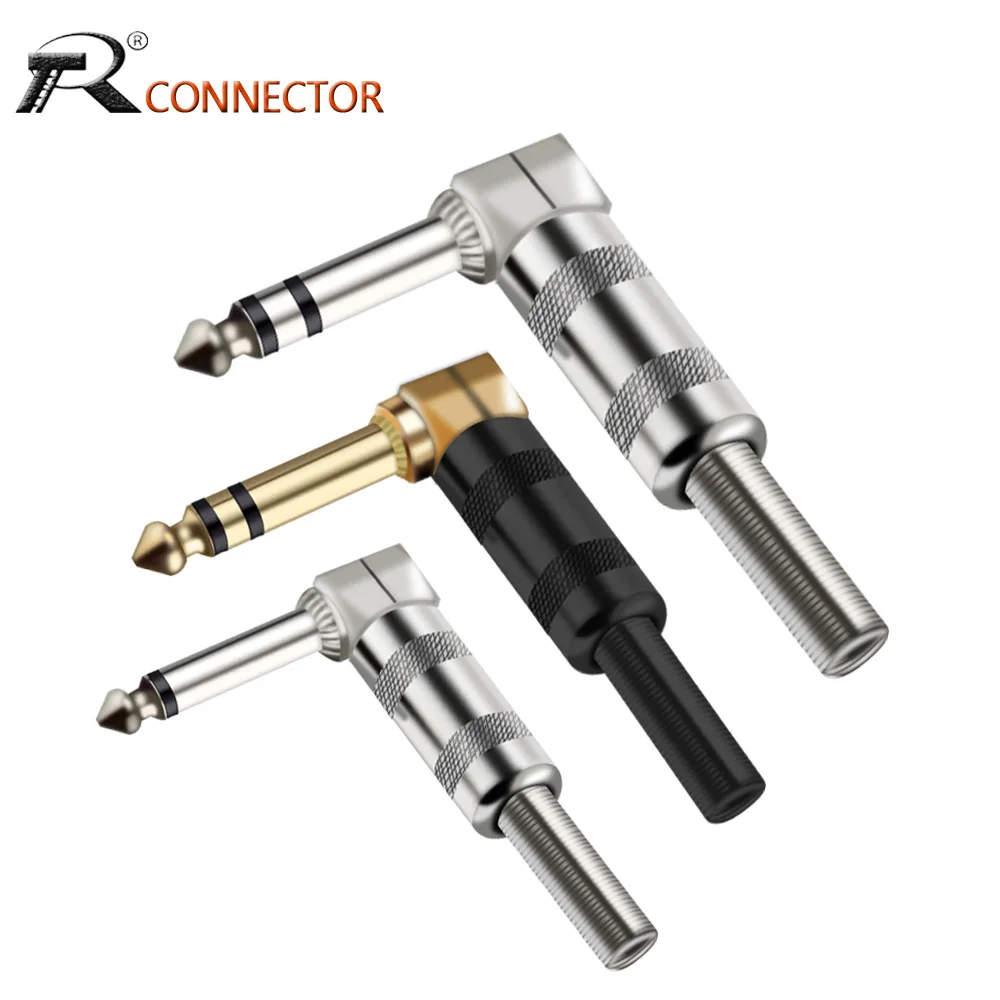 2PCS Right Angle 6.35MM Stereo Male Plug Guitar Wire Connector 1/4 Inch Stereo Effects Pedal Microphone MIC Connector