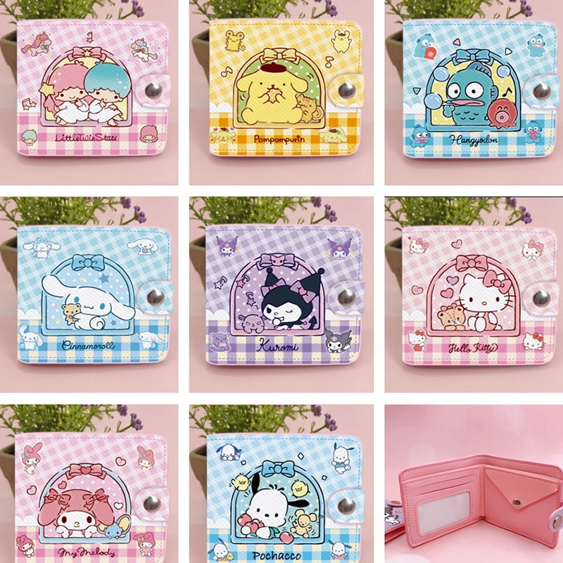 

Sanrio Anime Pu Short 2 Fold Wallet Kuromi My Melody Cinnamoroll Coin Bag Cartoon Cute Hangyodon Card Bag Buttons Gift for Kids