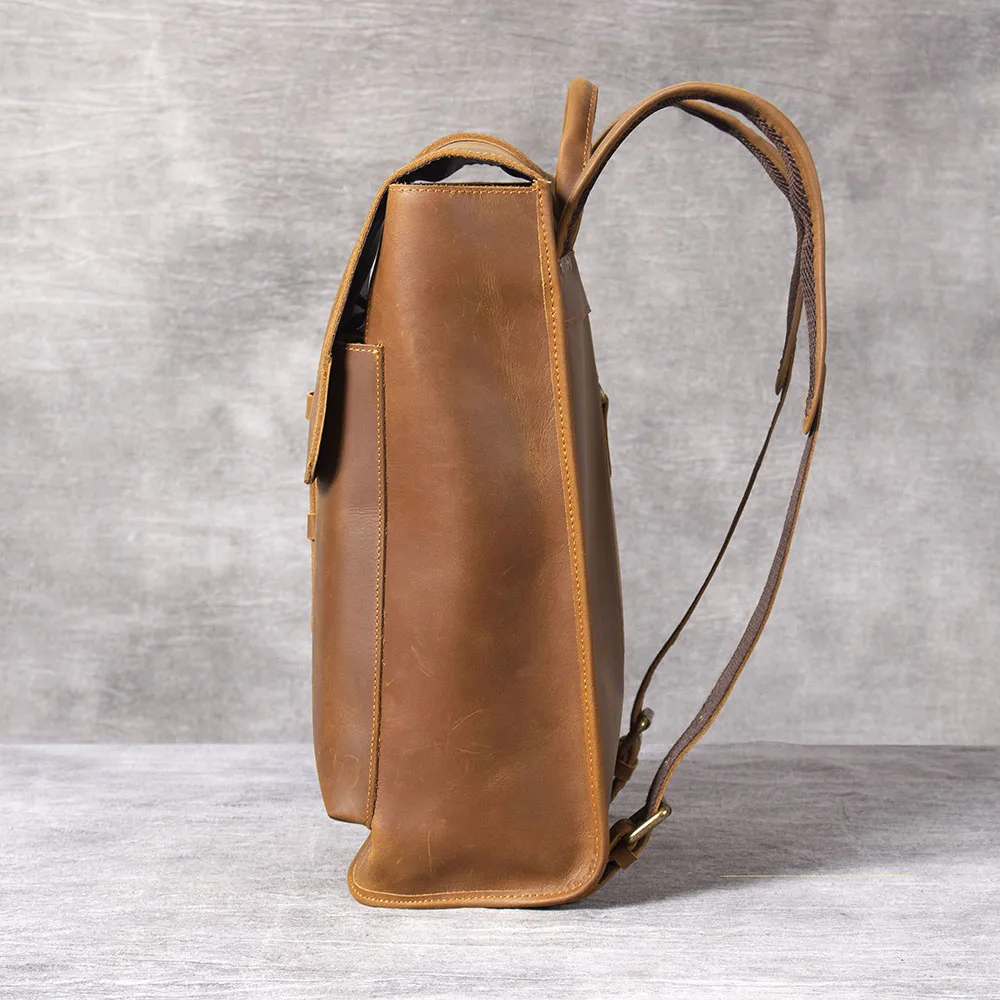 S.WORKER Vintage Echtleder 14" Laptop-Rucksack Herren Casual Preppy Schultasche Crazy Horse Rindsleder Tasche – Detail 9