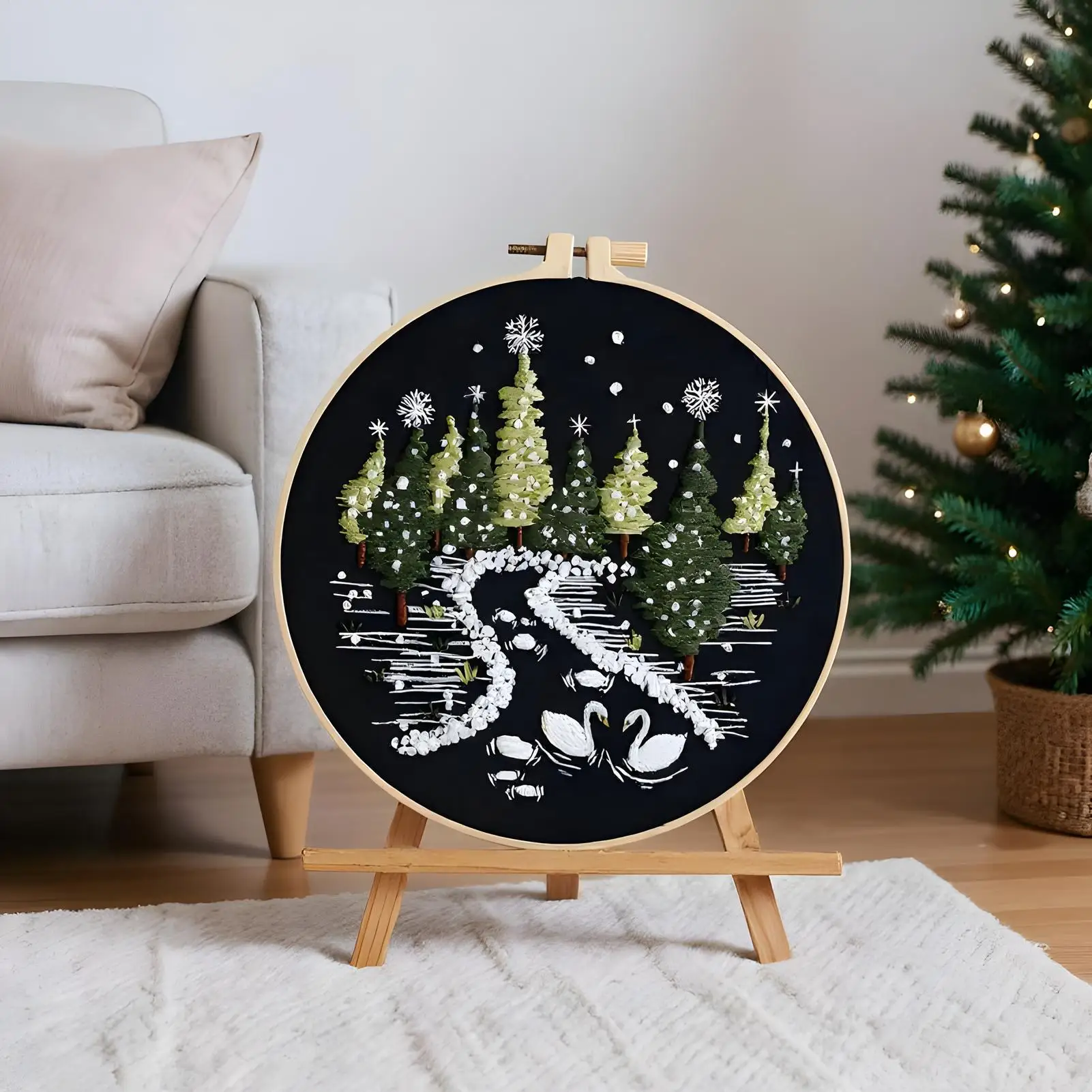 

Christmas Embroidery Kit Easy Snow Scene Winter Embroidery Kit Holiday Decorations For Kitchen Living Room Desktop Window