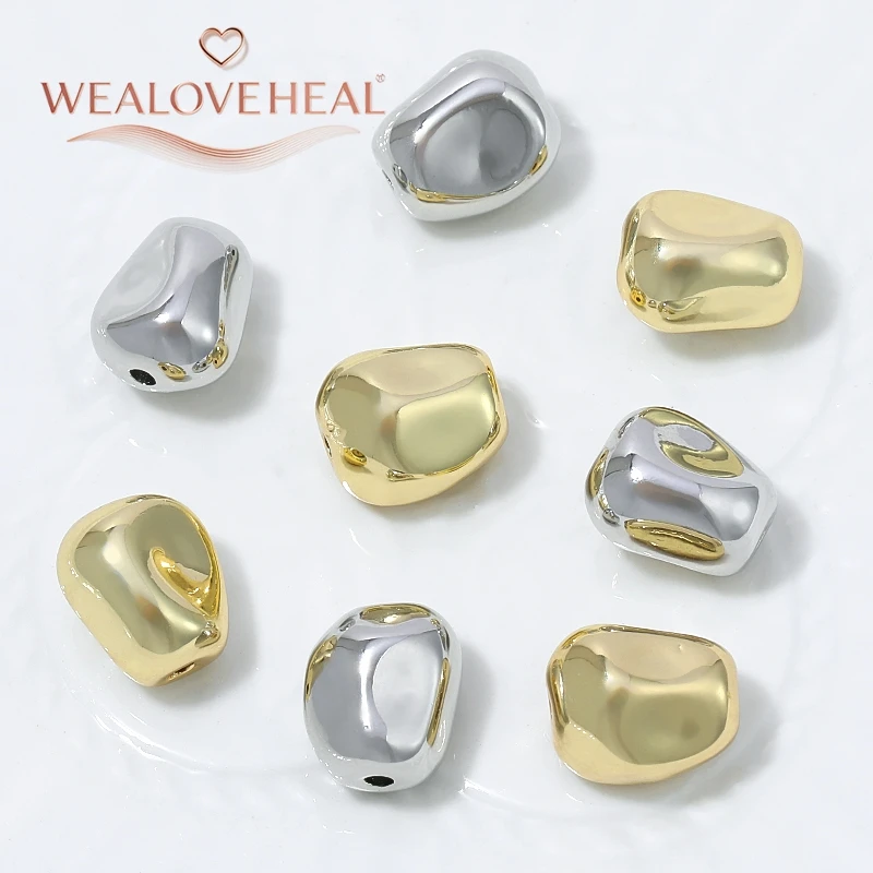 perlen für schmuckherstellung, 11x9,5mm massive Kieselstein-Abstandshalterperlen mit 2mm Loch, 18K vergoldeter Messing-Nugget, hochglanzpoliert für DIY Armband- und Halsketten-Schmuckherstellung – Detail 18