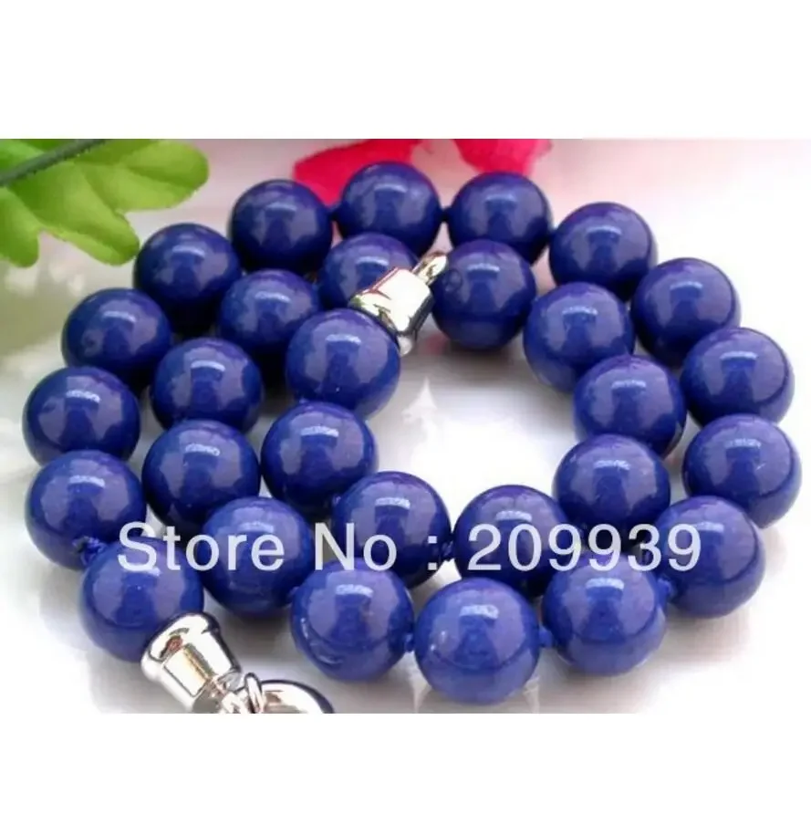 الأزياء والمجوهرات الكبيرة 18 "14mm الطبيعة الأزرق جولة اللازورد قلادة