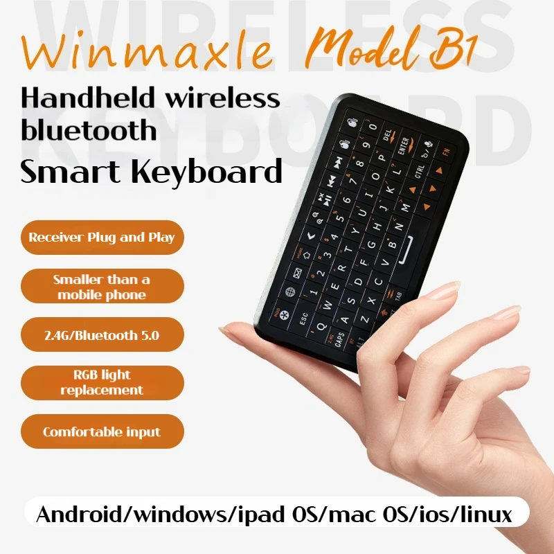 

Winmaxle Model B1 Wireless Mini Keybaord Bluetooth RGB Portable Handheld Smart Keyboard And Mouse Integrated For IOS Android PC