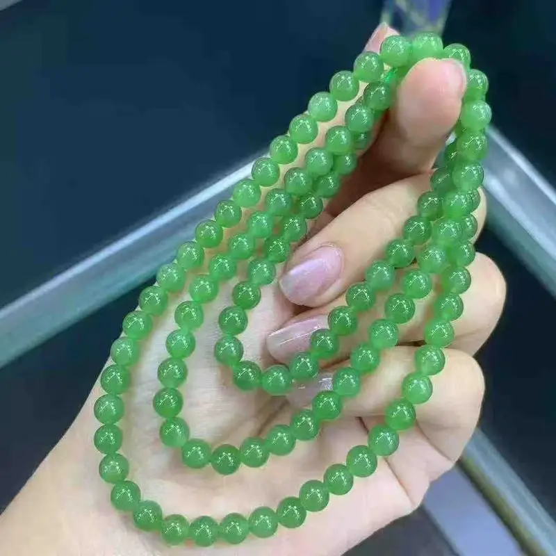 Natural Hetian Jade Bracelet With 108 Buddha Beads, No Black Spots, Each Bead Is Icy Green