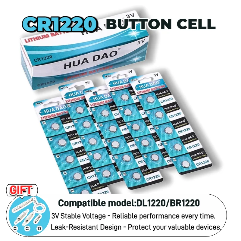 

Original CR1220 3V Lithium Battery, Also Fit BR1220/DL1220 for Car Key Fob, Remote Control, Watch, Calculator, Toy