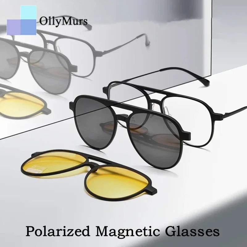 

OLLYMURS 1 + 2 пилотные поляризационные магнитные клипсы мужские очки из чистого титана + TR90 оптическая оправа для очков по рецепту женские T930