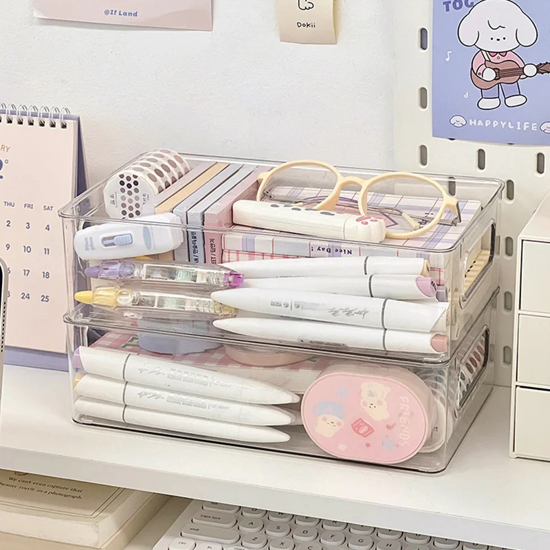 3 desktop transparent storage boxes Cosmetics jewelry organizer plastic box storage basket