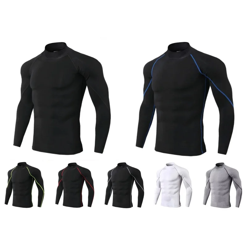 Men's Workout Compression Shirt Turtleneck Long Sleeve Rash Guard Gym Base Layer Athletic Undershirt Gear Sports Shirt UV Proof