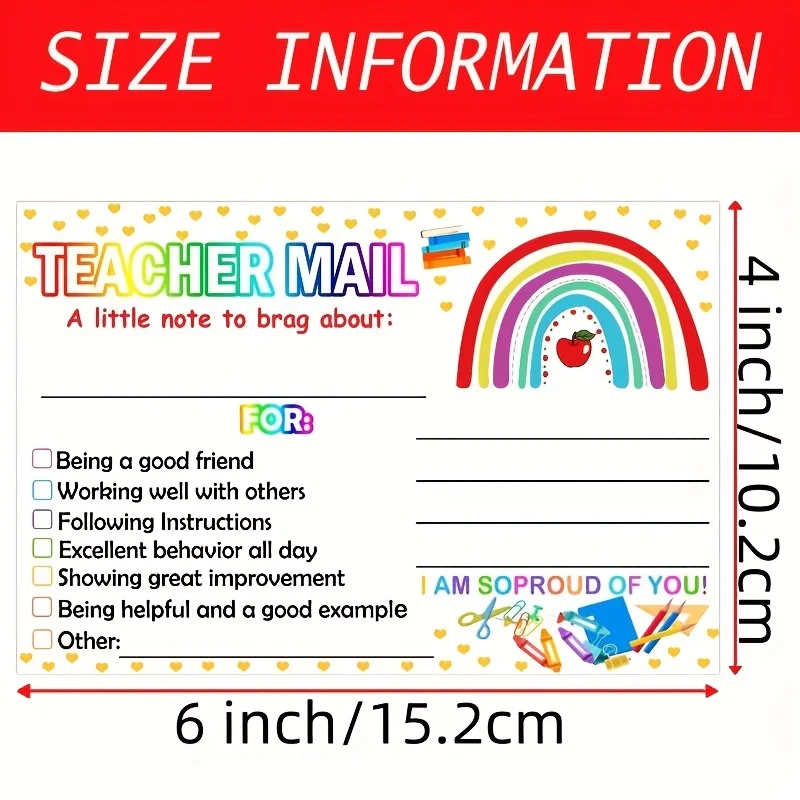 10 Rainbow Happy Letters Teachers to Parents Classroom Good Behavior Motivational Incentive Cards Motivational Notes Home, Kinde