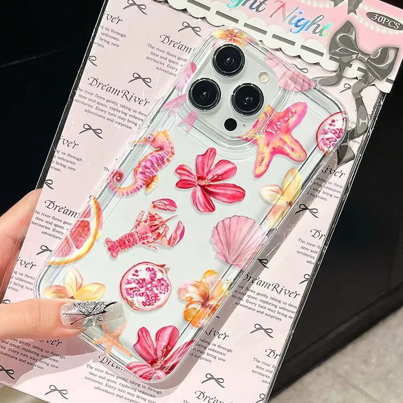 Hibiscus Seashell Starfish Case For iPhone 11 12 13 14 15 16 17 Pro Max Cover Summer Beach Vacation Tropical Aesthetic Cases