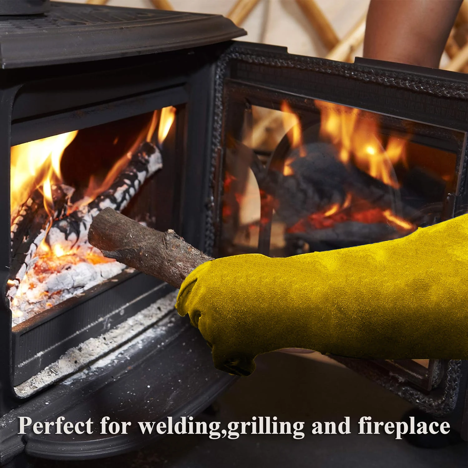 Leather Flame retardant gloves，방염장갑， Welding Gloves Heat Insulation Anti-cut Woodstove Fireplace Barbecue Baking Camping 용접장갑