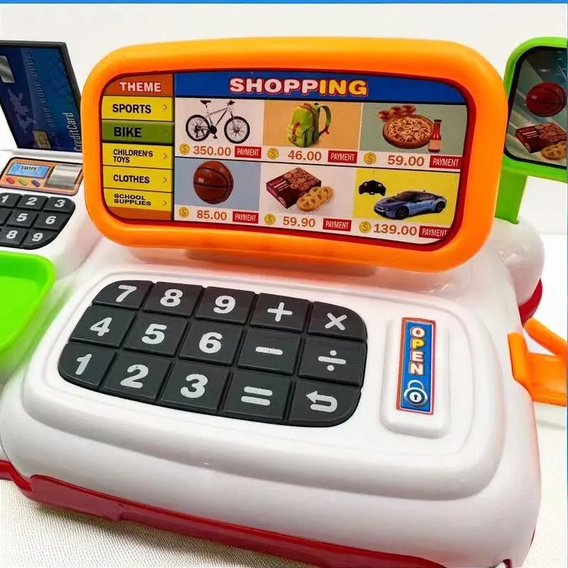 Simulation Cartoon Supermarket Cash Register Toy Home Appliance Series Children Play Home Electric Lighting Sound Register