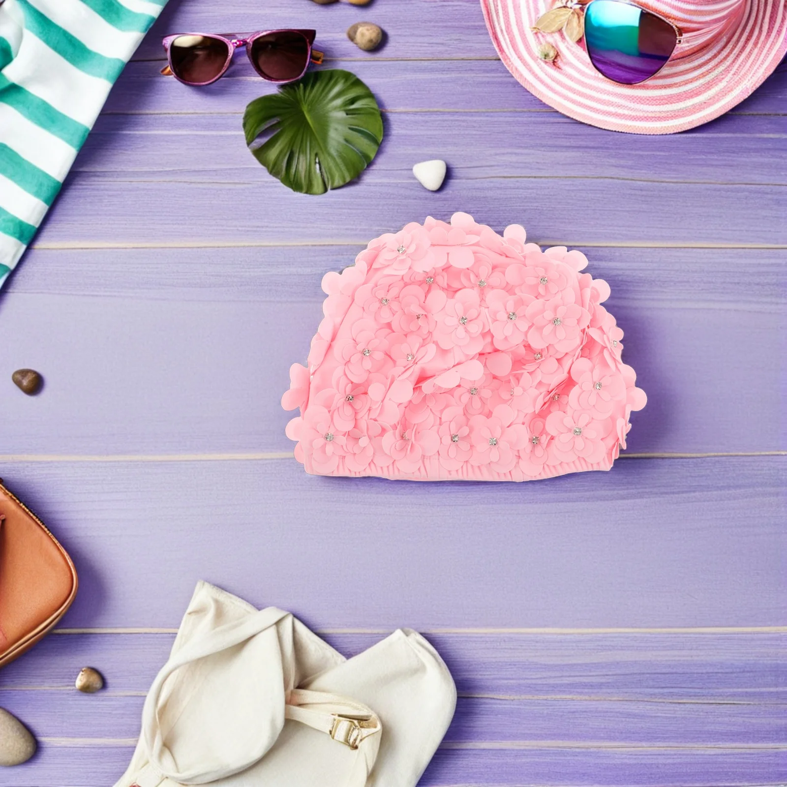 

Waterproof Flower Swim Cap Stretchy Fabric Swimming Hat for Women Long Hair Braids Dreadlocks Bathing Cap Floral Swim Caps