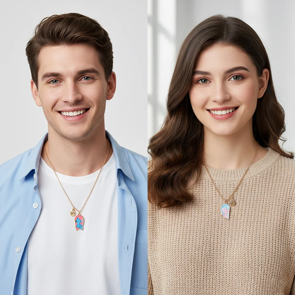 2 uds Lilo & Stitch Stitch y corazón de Ángel Patchwork BBF collar lindo accesorio de moda